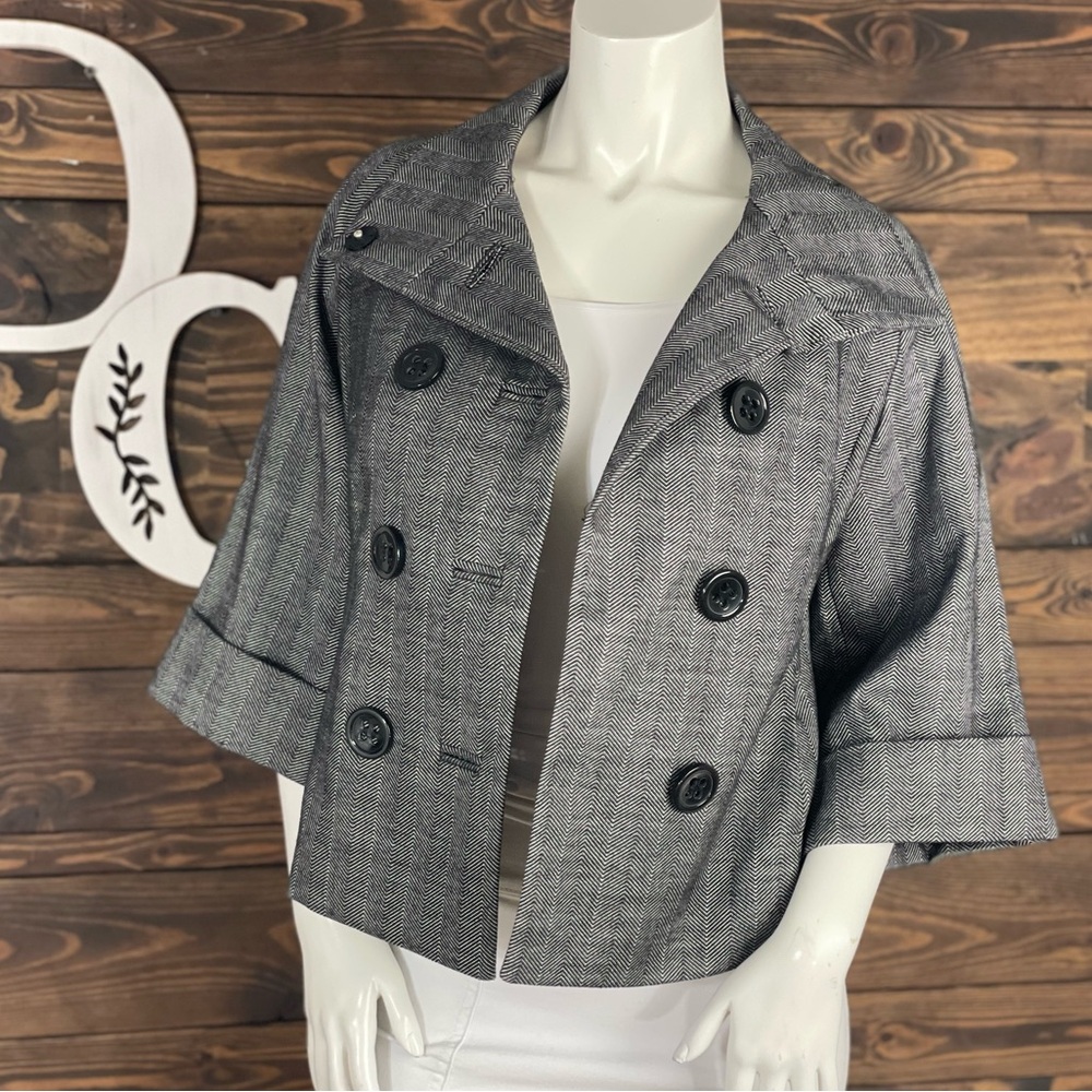 Express | Herringbone Double-Breasted Blazer Notched Lapel Blazer Wide Sleeve